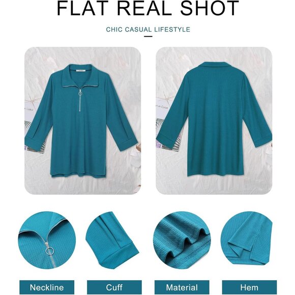 Womens Casual V Neck Top PolySpandex 3/4 Sleeve Business Blouse - Picture 5 of 5